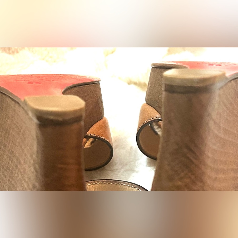 Authentic Christian Louboutin Leather Tan Wooden Wedge Sandals US size 6 - Picture 13 of 16